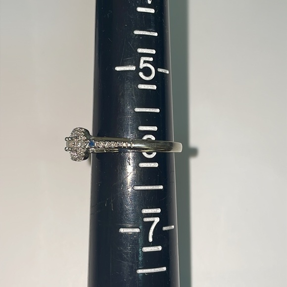 Solid 10K White Gold Diamond and Blue Sapphire Ring - Picture 10 of 11